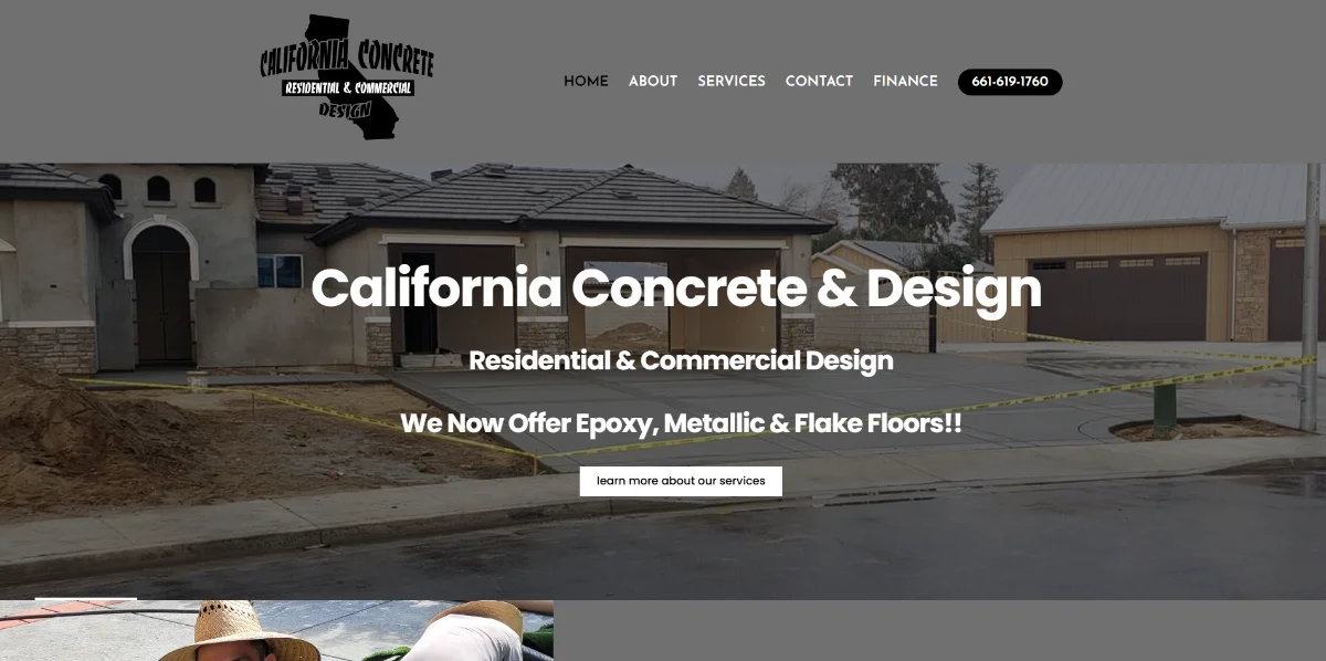 California Concrete's website before Kelo Media — outdated template, weak hero, no clear CTA